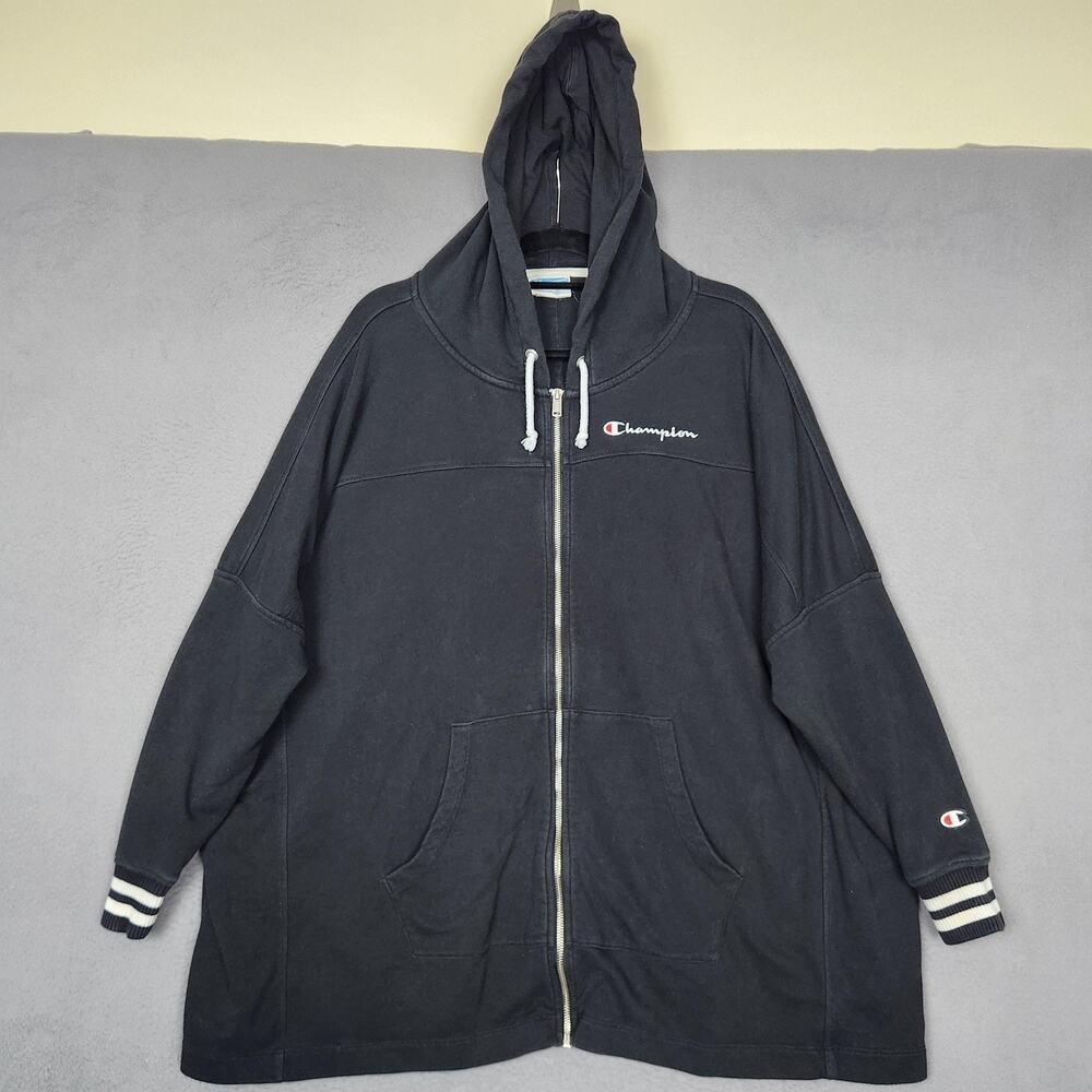 Champion Hoodie Womens S/M Black Yarn Dye Full Zip Poncho Oversized Stripe Back
